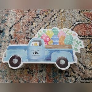 Blue Easter Truck Decor with Eggs